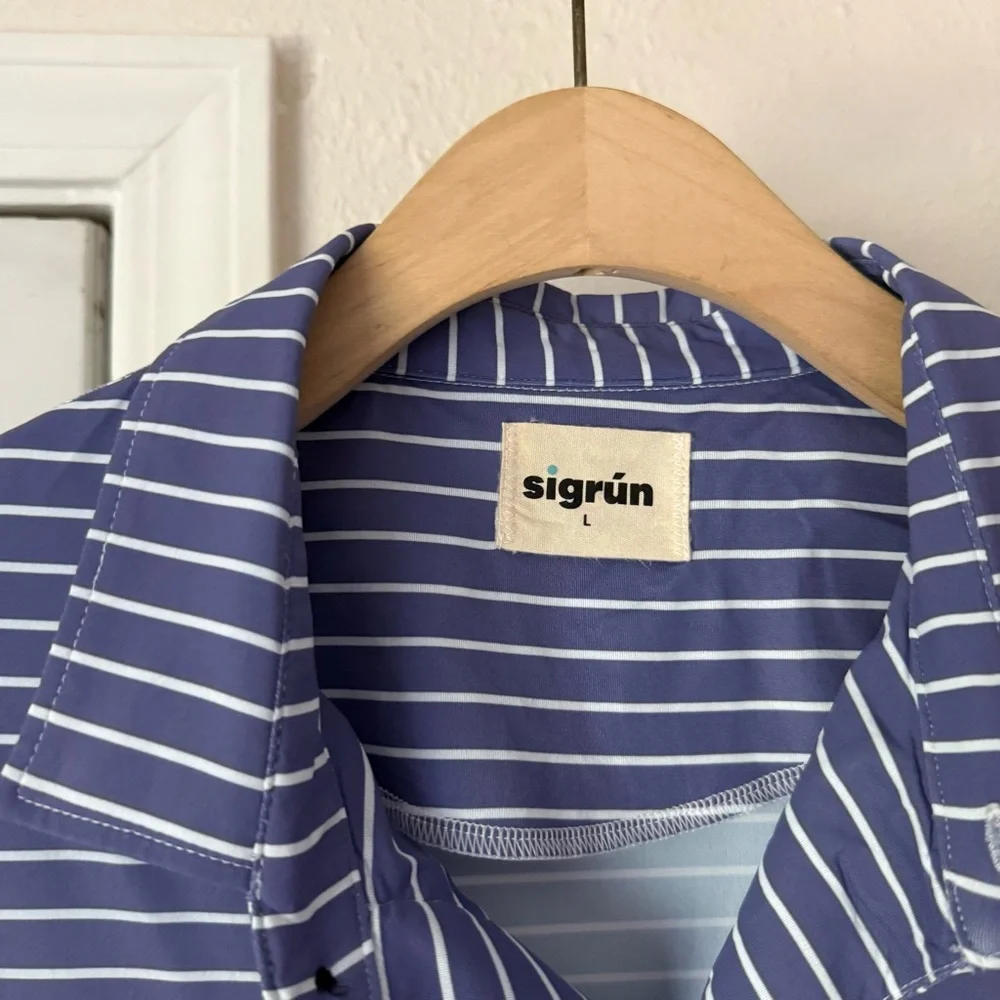 SIGRUN golf blue white striped athletic short sleeve polo shirt - Picture 8 of 9